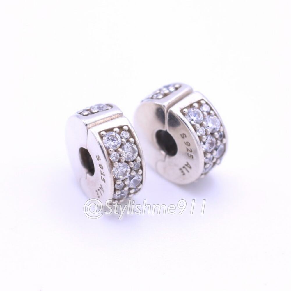 Two- Authentic PANDORA Clear Shining Elegance Clip with Silicone Core - Picture 3 of 13